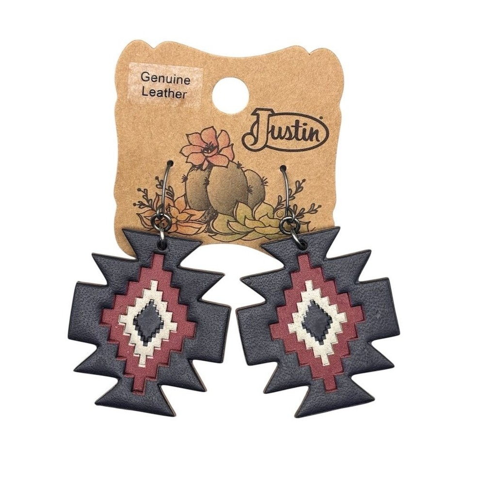 Justin Women's‎ Aztec Leather Dangle Earrings Multicolor Boho Style